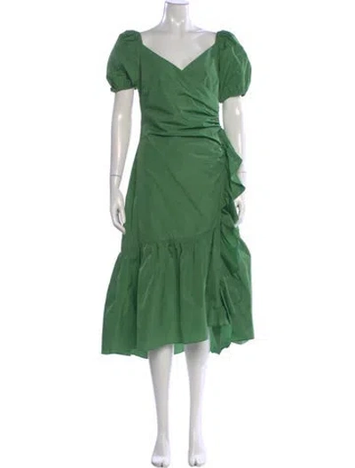Pre-owned Cinq À Sept V-neck Long Dress In Green