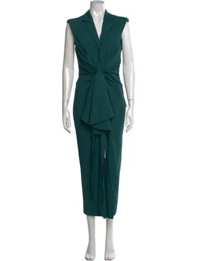 Pre-owned Cinq À Sept V-neck Long Dress In Green