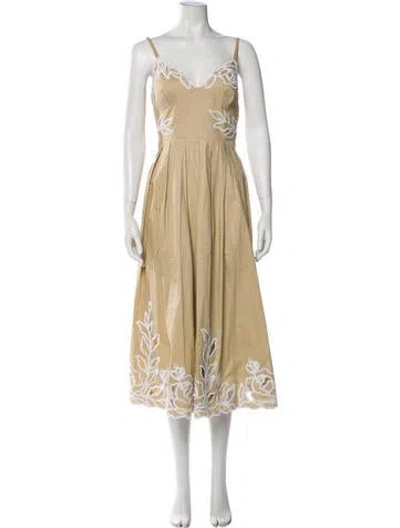 Pre-owned Cinq À Sept V-neck Long Dress In Neutral