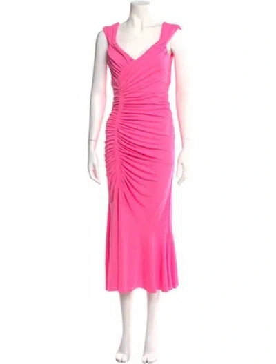 Pre-owned Cinq À Sept V-neck Long Dress In Pink