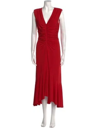 Pre-owned Cinq À Sept V-neck Long Dress In Red