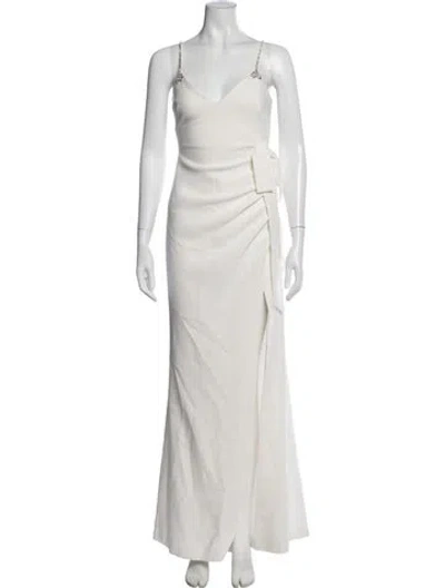 Pre-owned Cinq À Sept V-neck Long Dress In White