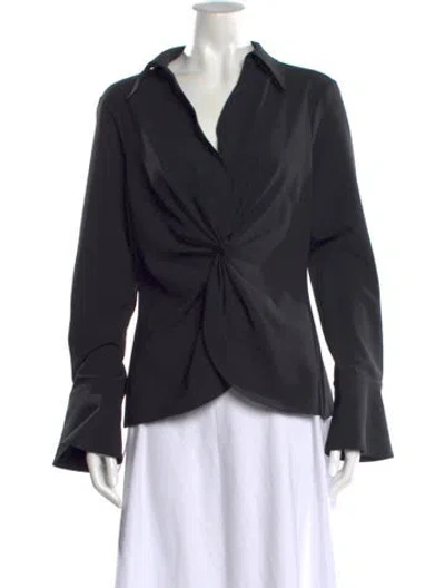 Pre-owned Cinq À Sept V-neck Long Sleeve Blouse In Black