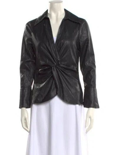 Pre-owned Cinq À Sept V-neck Long Sleeve Blouse In Black