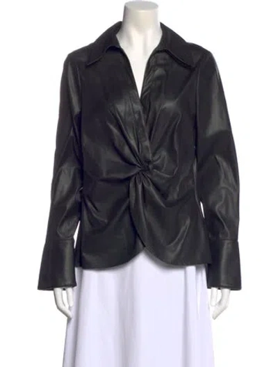 Pre-owned Cinq À Sept V-neck Long Sleeve Blouse In Black