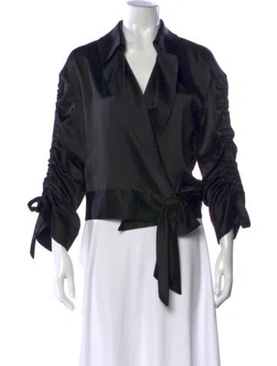 Pre-owned Cinq À Sept V-neck Long Sleeve Blouse In Black