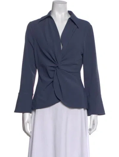 Pre-owned Cinq À Sept V-neck Long Sleeve Blouse In Blue