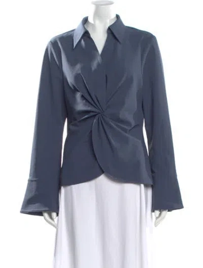 Pre-owned Cinq À Sept V-neck Long Sleeve Blouse In Blue
