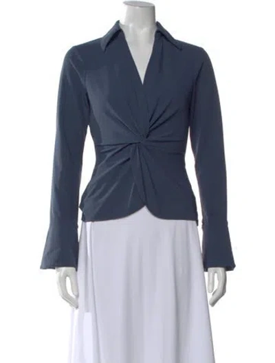 Pre-owned Cinq À Sept V-neck Long Sleeve Blouse In Blue