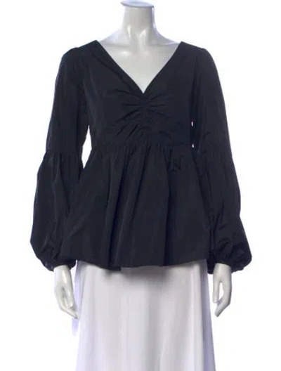 Pre-owned Cinq À Sept V-neck Long Sleeve Blouse In Blue