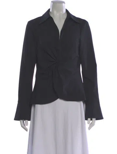 Pre-owned Cinq À Sept V-neck Long Sleeve Blouse In Gray