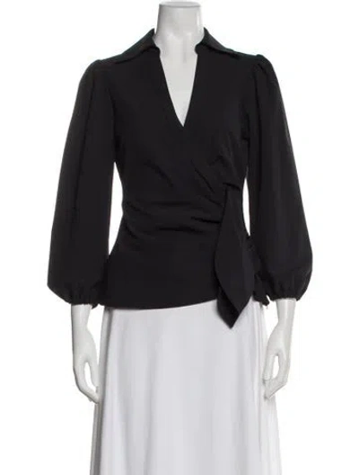 Pre-owned Cinq À Sept V-neck Long Sleeve Blouse In Gray