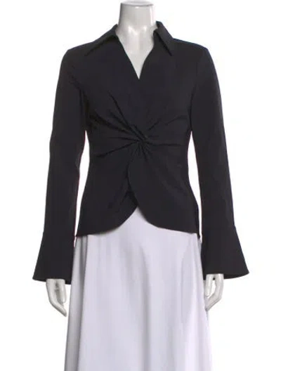 Pre-owned Cinq À Sept V-neck Long Sleeve Blouse In Gray