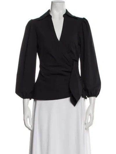 Pre-owned Cinq À Sept V-neck Long Sleeve Blouse In Grey