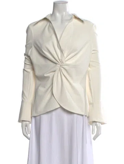 Pre-owned Cinq À Sept V-neck Long Sleeve Blouse In Neutral