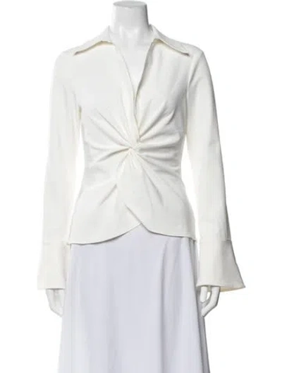 Pre-owned Cinq À Sept V-neck Long Sleeve Blouse In Neutrals