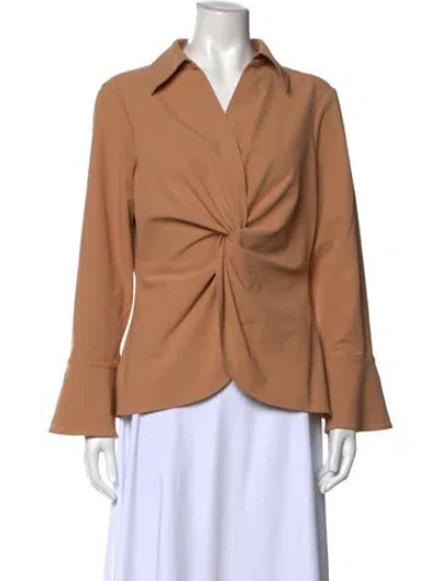 Pre-owned Cinq À Sept V-neck Long Sleeve Blouse In Neutrals