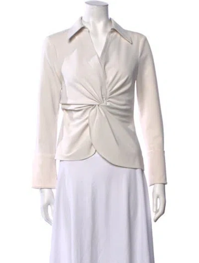 Pre-owned Cinq À Sept V-neck Long Sleeve Blouse In Neutrals