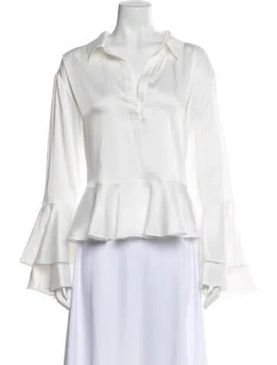 Pre-owned Cinq À Sept V-neck Long Sleeve Blouse In White