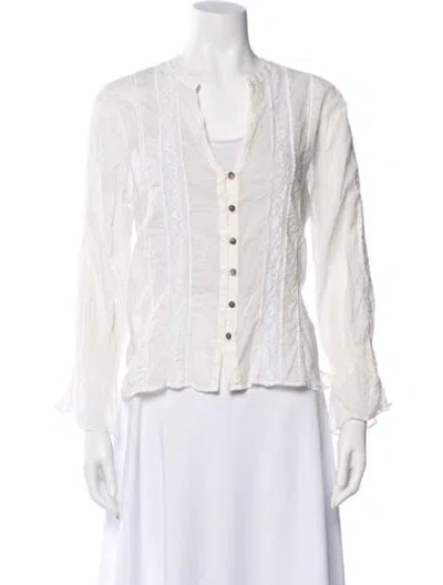 Pre-owned Cinq À Sept V-neck Long Sleeve Blouse In White