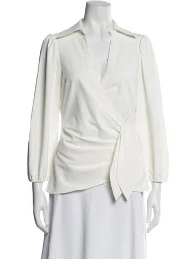 Pre-owned Cinq À Sept V-neck Long Sleeve Blouse In White