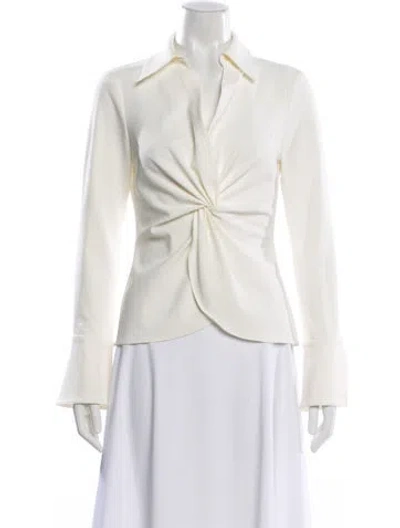 Pre-owned Cinq À Sept V-neck Long Sleeve Blouse In White