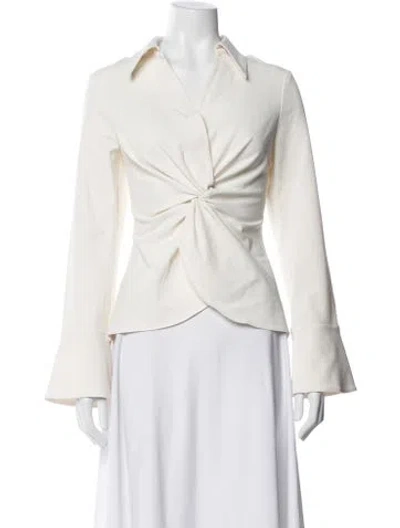 Pre-owned Cinq À Sept V-neck Long Sleeve Blouse In White