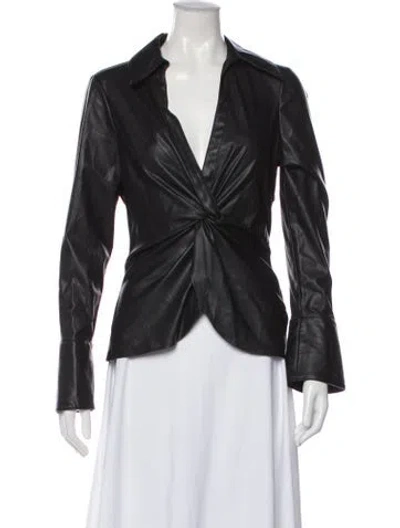 Pre-owned Cinq À Sept V-neck Long Sleeve Button-up Top In Black