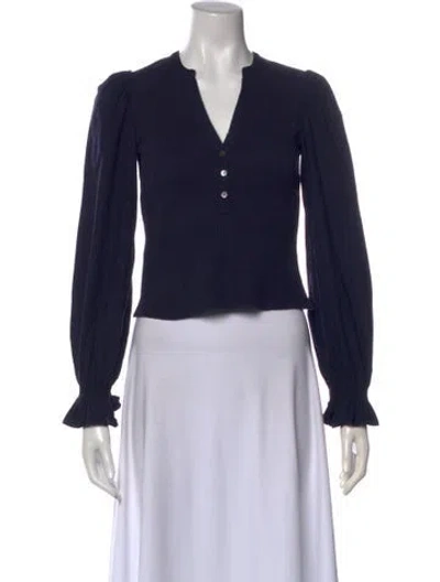 Pre-owned Cinq À Sept V-neck Long Sleeve Crop Top In Blue