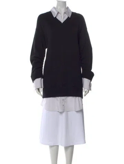 Pre-owned Cinq À Sept V-neck Long Sleeve Sweatshirt In Black