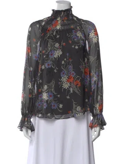 Pre-owned Cinq À Sept V-neck Long Sleeve Top In Black