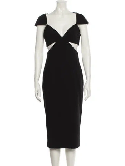 Pre-owned Cinq À Sept V-neck Midi Length Dress In Black