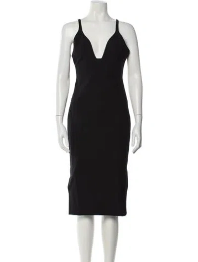 Pre-owned Cinq À Sept V-neck Midi Length Dress In Black