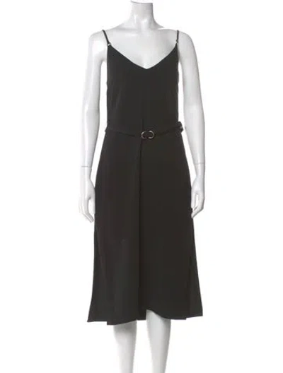 Pre-owned Cinq À Sept V-neck Midi Length Dress In Black