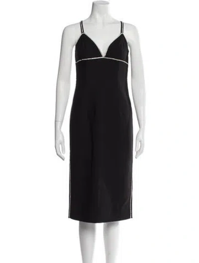 Pre-owned Cinq À Sept V-neck Midi Length Dress In Black