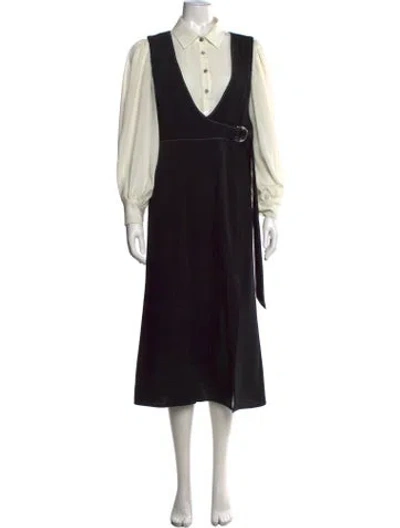 Pre-owned Cinq À Sept V-neck Midi Length Dress In Black