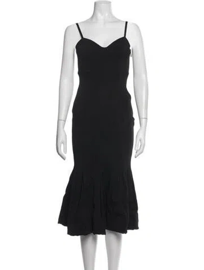 Pre-owned Cinq À Sept V-neck Midi Length Dress In Black