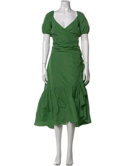 Pre-owned Cinq À Sept V-neck Midi Length Dress In Green