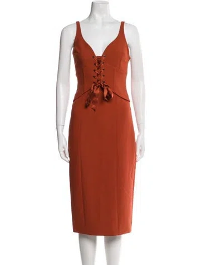 Pre-owned Cinq À Sept V-neck Midi Length Dress In Neutral