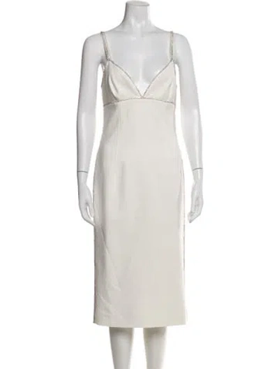 Pre-owned Cinq À Sept V-neck Midi Length Dress In Neutral