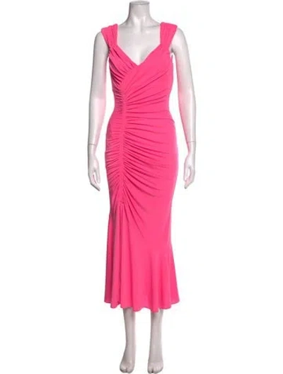 Pre-owned Cinq À Sept V-neck Midi Length Dress In Pink