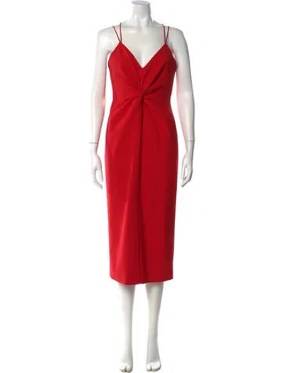 Pre-owned Cinq À Sept V-neck Midi Length Dress In Red
