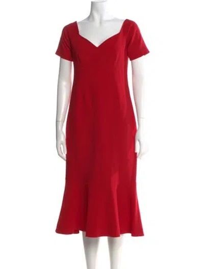 Pre-owned Cinq À Sept V-neck Midi Length Dress In Red