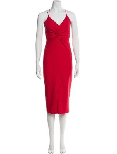 Pre-owned Cinq À Sept V-neck Midi Length Dress In Red