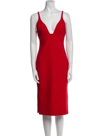 Pre-owned Cinq À Sept V-neck Midi Length Dress In Red