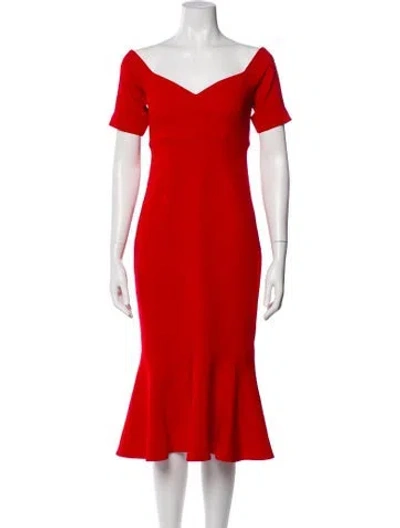 Pre-owned Cinq À Sept V-neck Midi Length Dress In Red