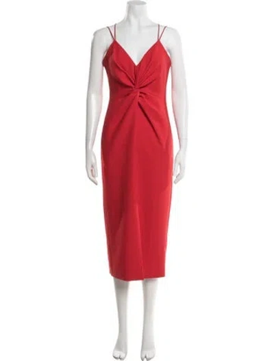 Pre-owned Cinq À Sept V-neck Midi Length Dress In Red