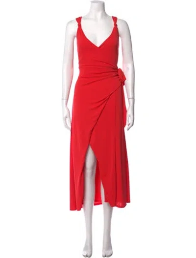 Pre-owned Cinq À Sept V-neck Midi Length Dress In Red