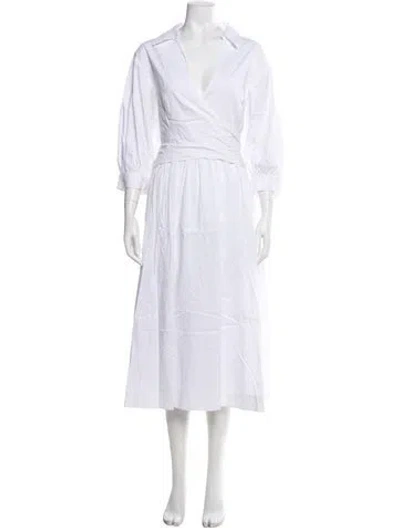Pre-owned Cinq À Sept V-neck Midi Length Dress In White