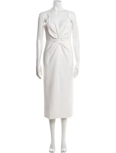 Pre-owned Cinq À Sept V-neck Midi Length Dress In White